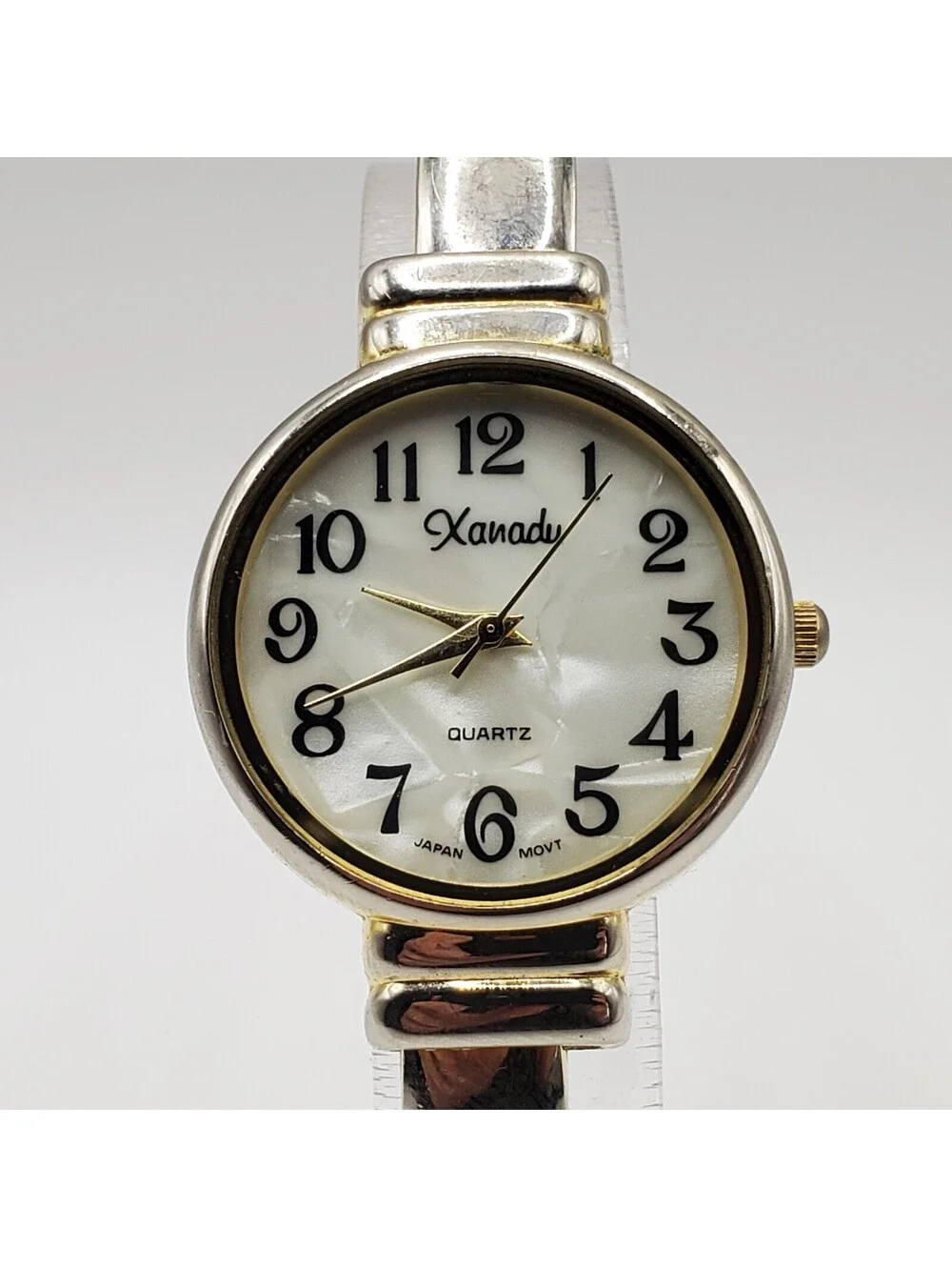 Xanadu Cuff Band Two-Tone Womens Watch  30mm White Round Dial New Battery
